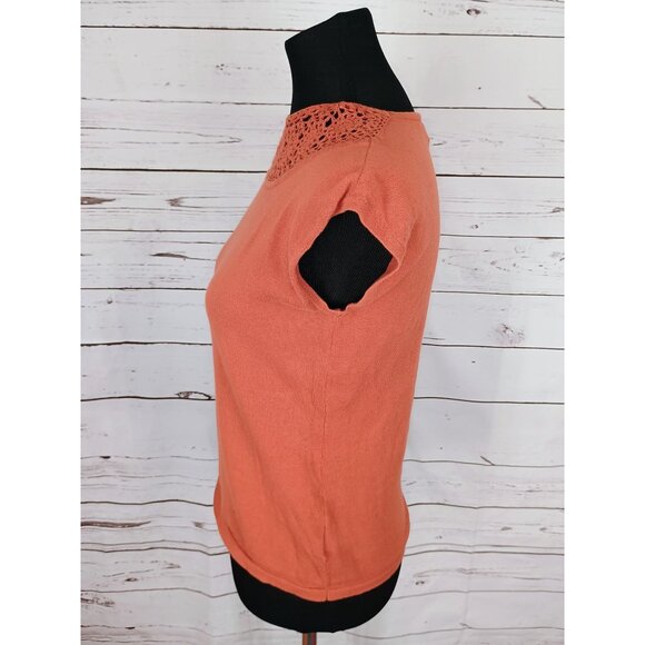 Kasper Womens Sleeveless Knit Top With Crochet‎ Detail In Coral Size L - Picture 4 of 6